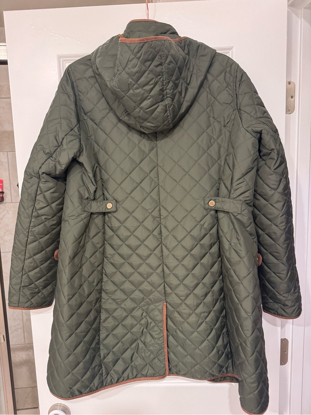 Lauren Ralph Lauren Olive Green Quilted Hooded Coat Jacket Size M - Picture 4 of 9
